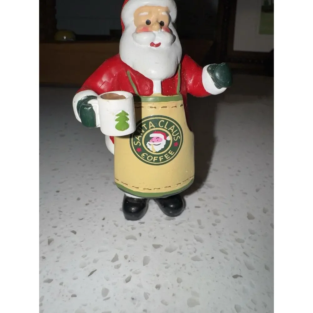 Santa Claus Coffee Figurine Hanging Painted Resin Christmas Multicolor Ornament